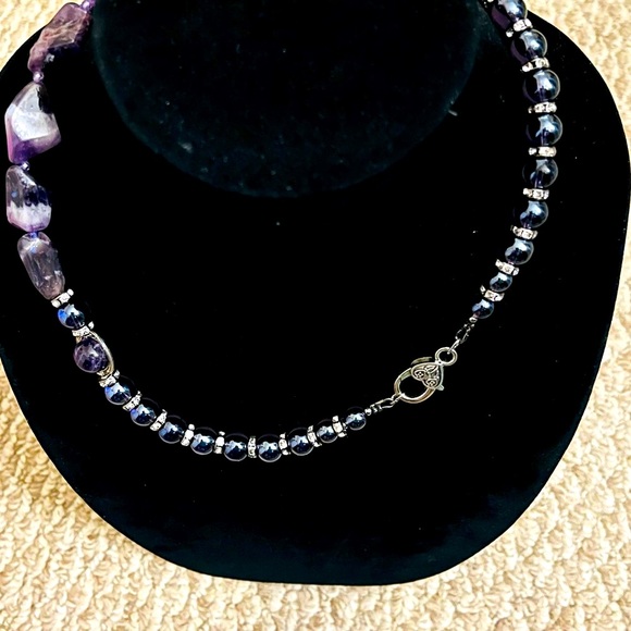 Amethyst & Electroplated Crystal Beads Necklace - Picture 3 of 3